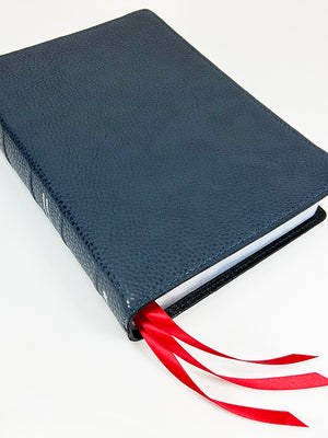 Midsize Large Print Reader's Edition - Signature Series, Blue Full-Grain Cowhide Cover with Black Full-Grain Liner