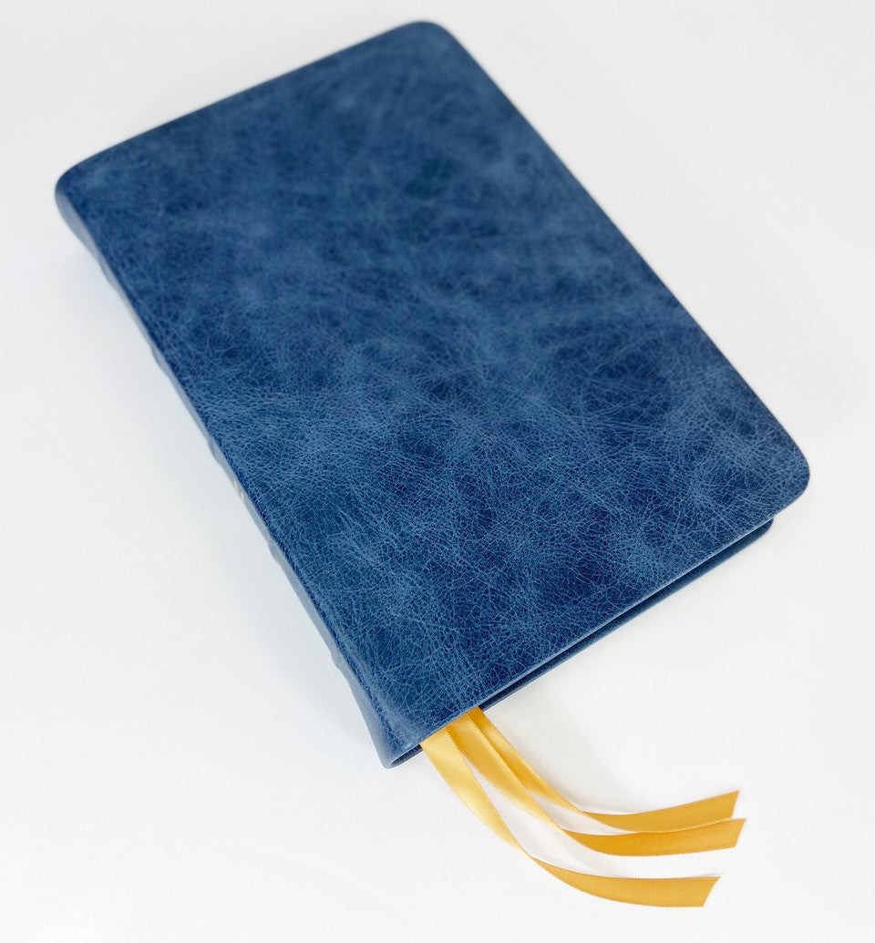 Midsize Large Print Text Bible - Full-Grain Cowhide Series, Blue (Gold)