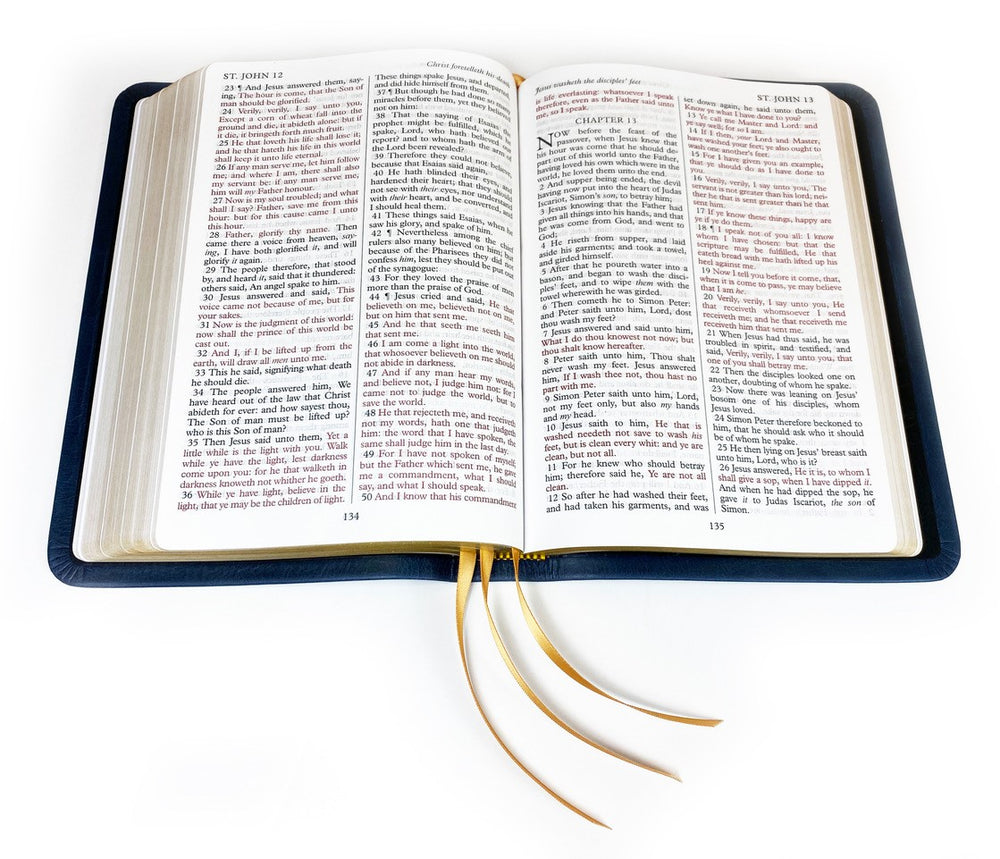Midsize Large Print Text Bible - Full-Grain Cowhide Series, Blue (Gold)
