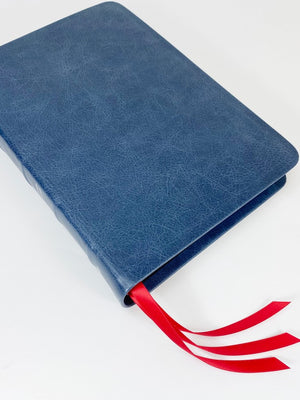 Midsize Large Print Text Bible - Full-Grain Cowhide Series, Blue (Silver)
