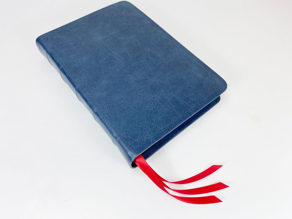 Midsize Large Print Text Bible - Full-Grain Cowhide Series, Blue (Silver)