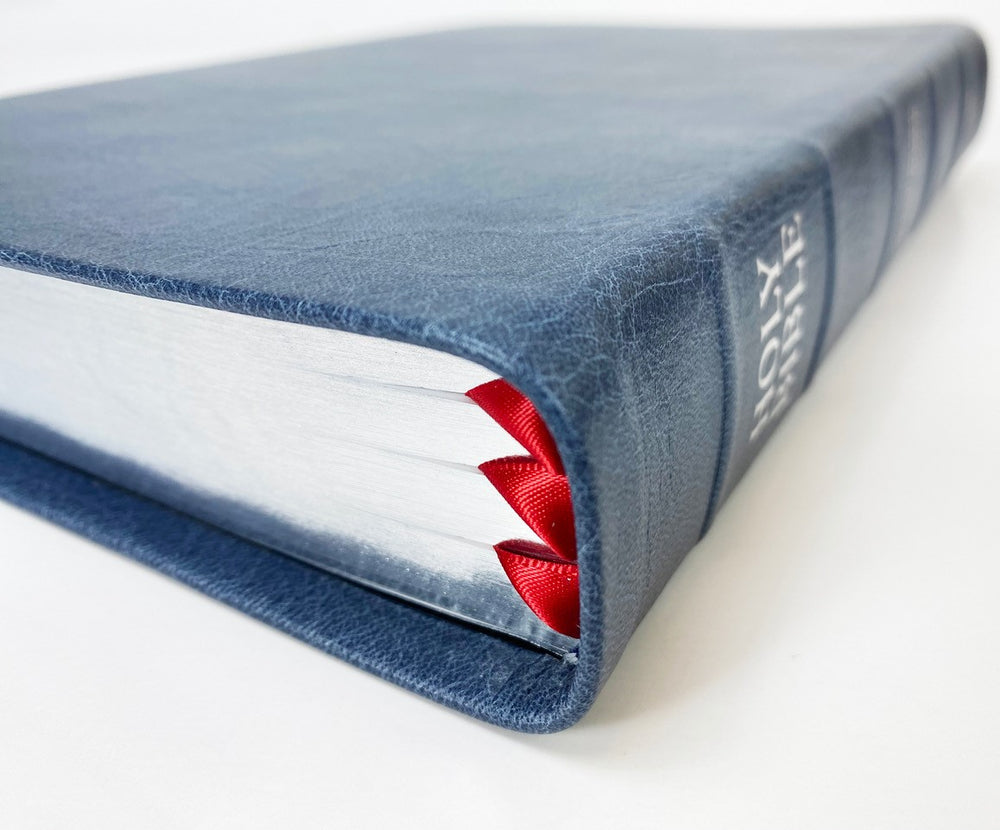 Artisan Sale! - Midsize Large Print Text Bible - Full-Grain Cowhide Series, Blue (Silver)