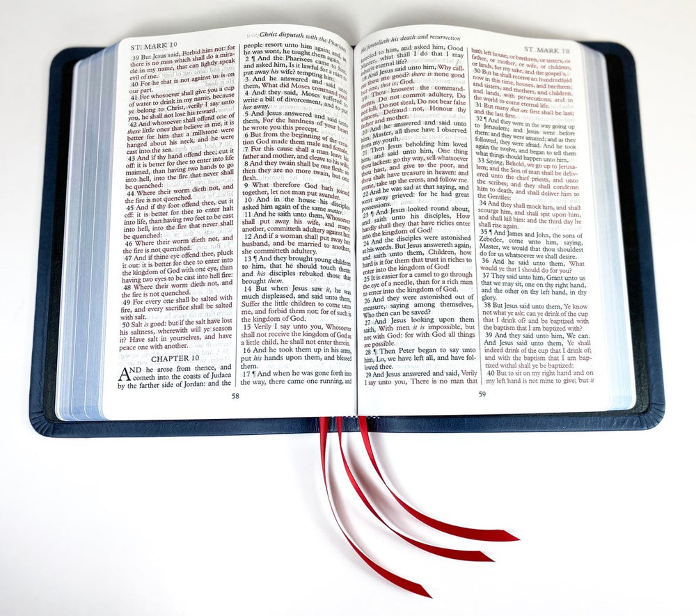 Midsize Large Print Text Bible - Full-Grain Cowhide Series, Blue (Silver)