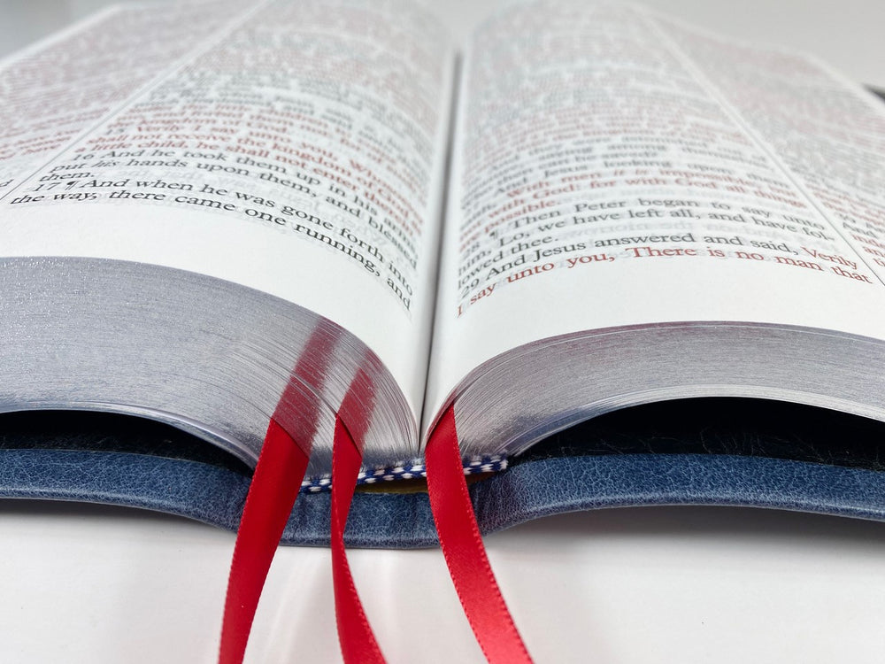 Artisan Sale! - Midsize Large Print Text Bible - Full-Grain Cowhide Series, Blue (Silver)