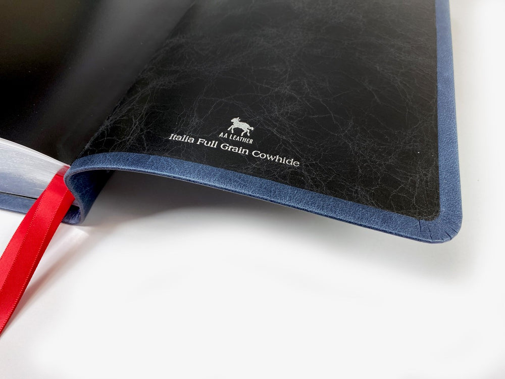 Artisan Sale! - Midsize Large Print Text Bible - Full-Grain Cowhide Series, Blue (Silver)