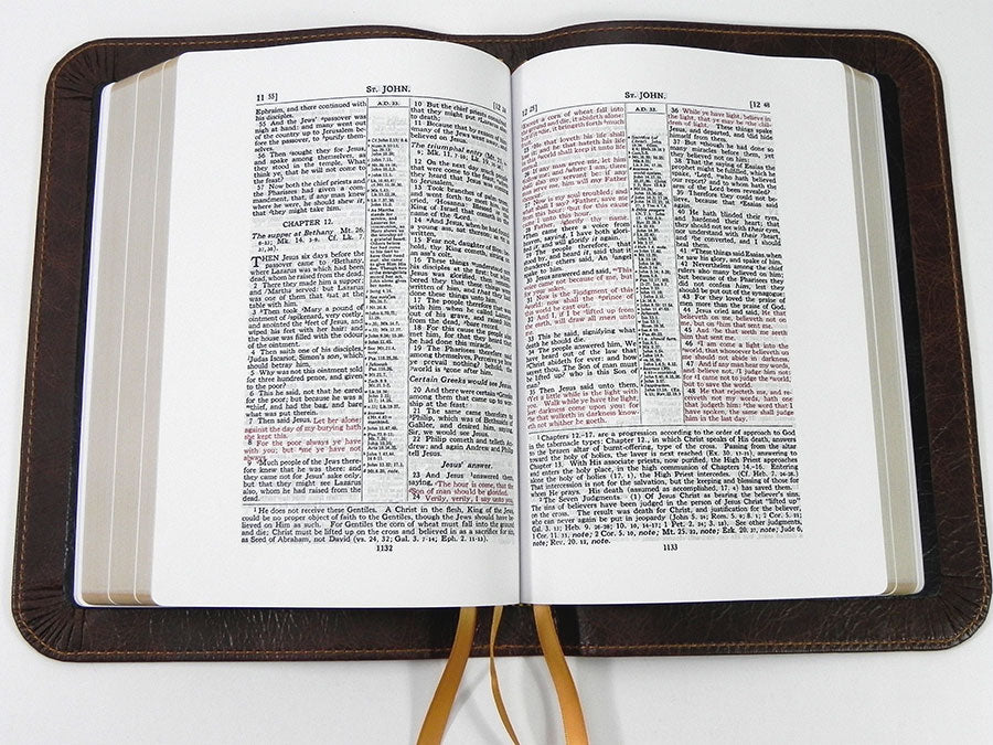 Biblia de estudio clásica de margen ancho tamaño mediano - Serie Platino, Piel completa Yapp Milk Chocolate
