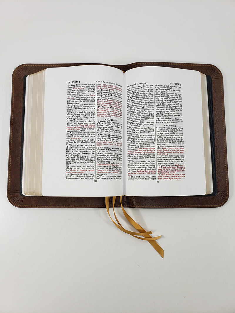 Biblia de Estudio con Márgenes Amplios, Serie Platino, Piel Solapada Color Chocolate con Leche