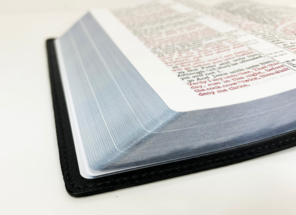 Edición para Lectores con Letra Grande Mediana - Serie Signature, Cubierta de Piel de Vacuno Plena Flor Azul con Forro de Plena Flor Negro