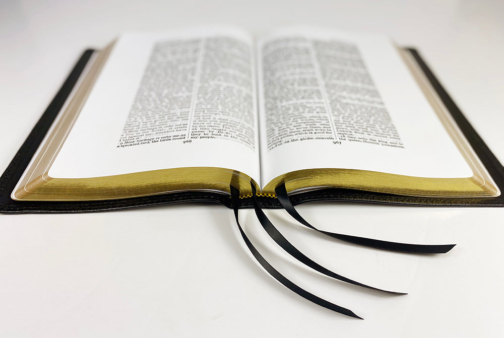Midsize Wide Margin Text Bible - Black Goatskin Leather and Leather Liner