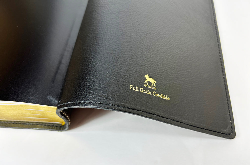 Artisan Sale! - Midsize Large Print Reader's Edition - Signature Series, Brown Full-Grain Cowhide Cover with Black Full-Grain Liner