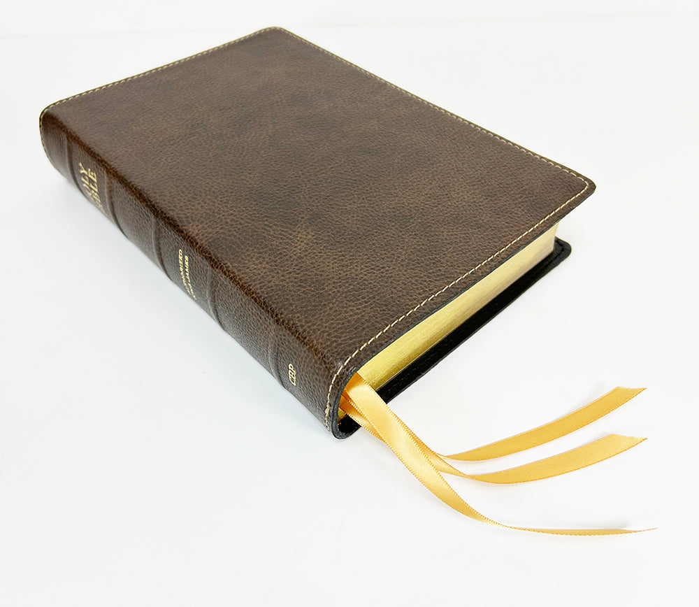 Artisan Sale! - Midsize Large Print Reader's Edition - Signature Series, Brown Full-Grain Cowhide Cover with Black Full-Grain Liner