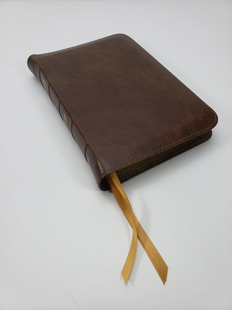 Biblia de estudio clásica de margen ancho tamaño mediano - Serie Platino, Piel completa Yapp Milk Chocolate